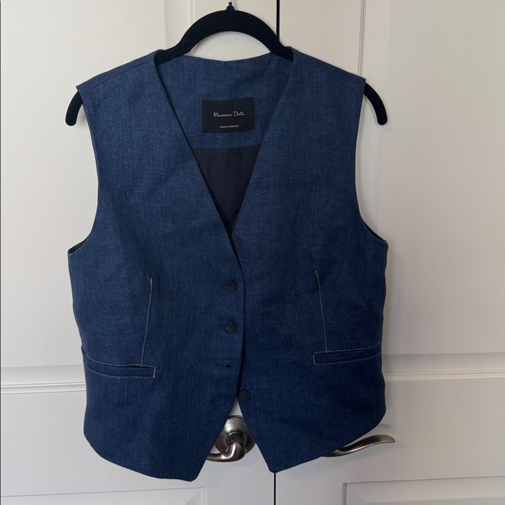 Massimo Dutti Dark Blue Vest Linen and Satin